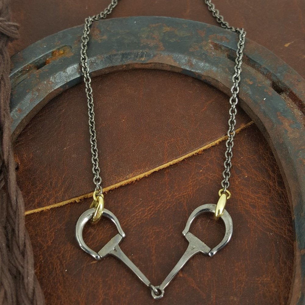 18 Karat YG and Silver Horse bit Necklace